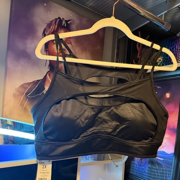 IVY PARK x ADIDAS layered satiny NWT black shiny bra/crop top 2X